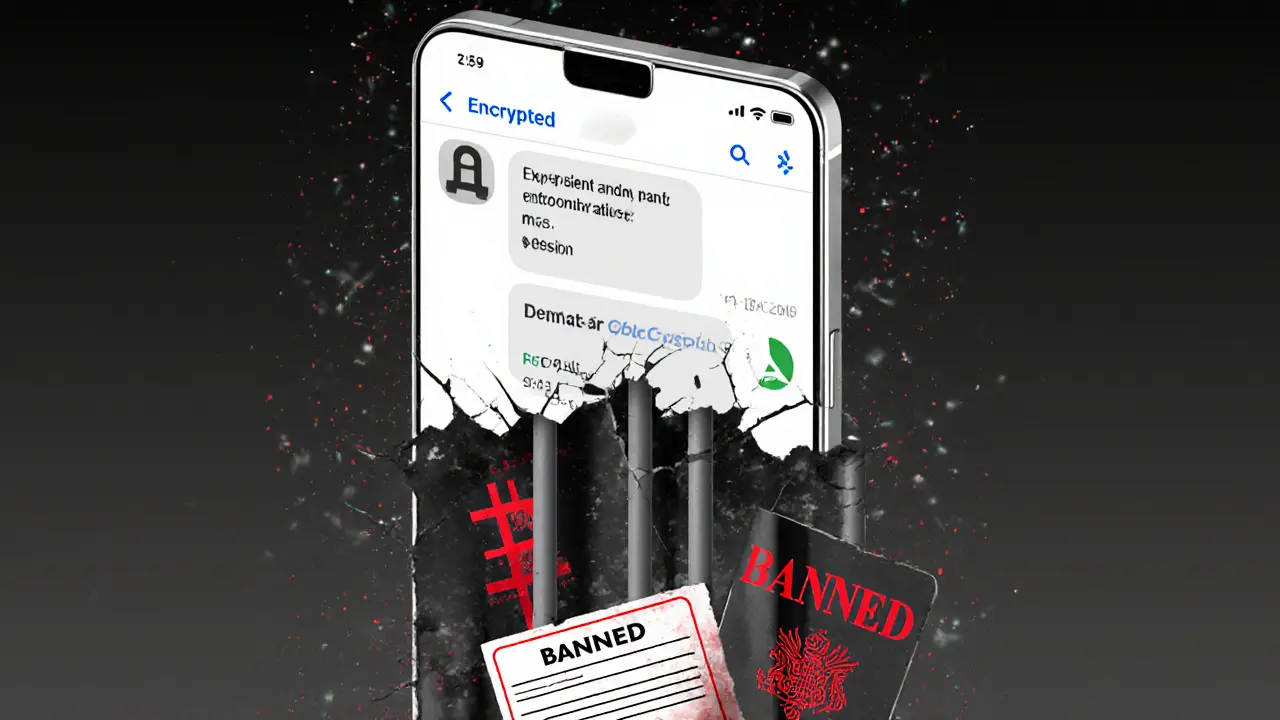 Digital payment screen cracking into prison bars and a deportation notice.